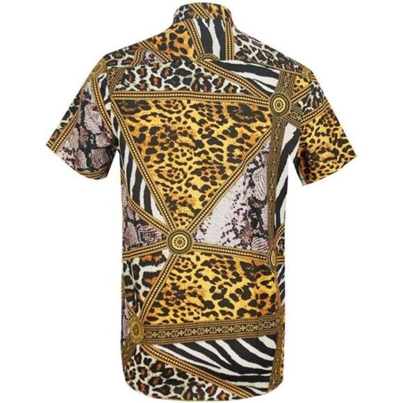 Men's Leopard Printed Disco Shirts Short Sleeve Button Down Casual Shirt - Picture 2 of 7